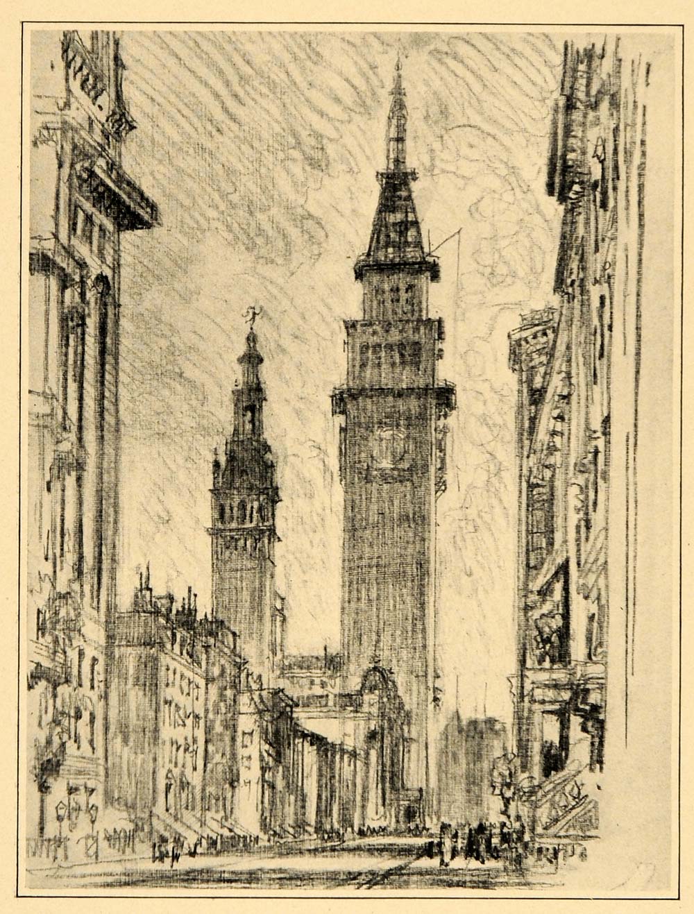 1909 Joseph Pennell Madison Avenue New York City Print ORIGINAL HISTORIC NY5