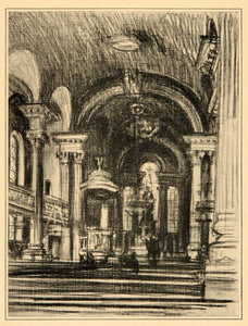 1909 Joseph Pennell St. Paul's Chapel Interior NY Print ORIGINAL HISTORIC NY5