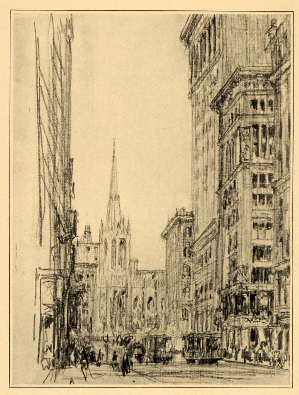 1909 Joseph Pennell Grace Church New York City Print - ORIGINAL HISTORIC NY5