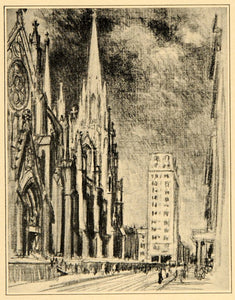 1909 Joseph Pennell Saint Patrick's Cathedral NYC Print ORIGINAL HISTORIC NY5