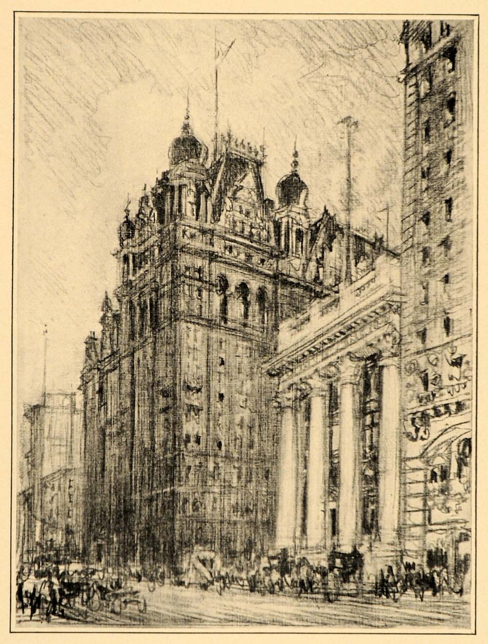 1909 Joseph Pennell Fifth Avenue 34th Street NYC Print ORIGINAL HISTORIC NY5