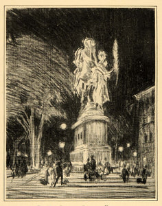 1909 Joseph Pennell General Sherman Statue NYC Print - ORIGINAL HISTORIC NY5