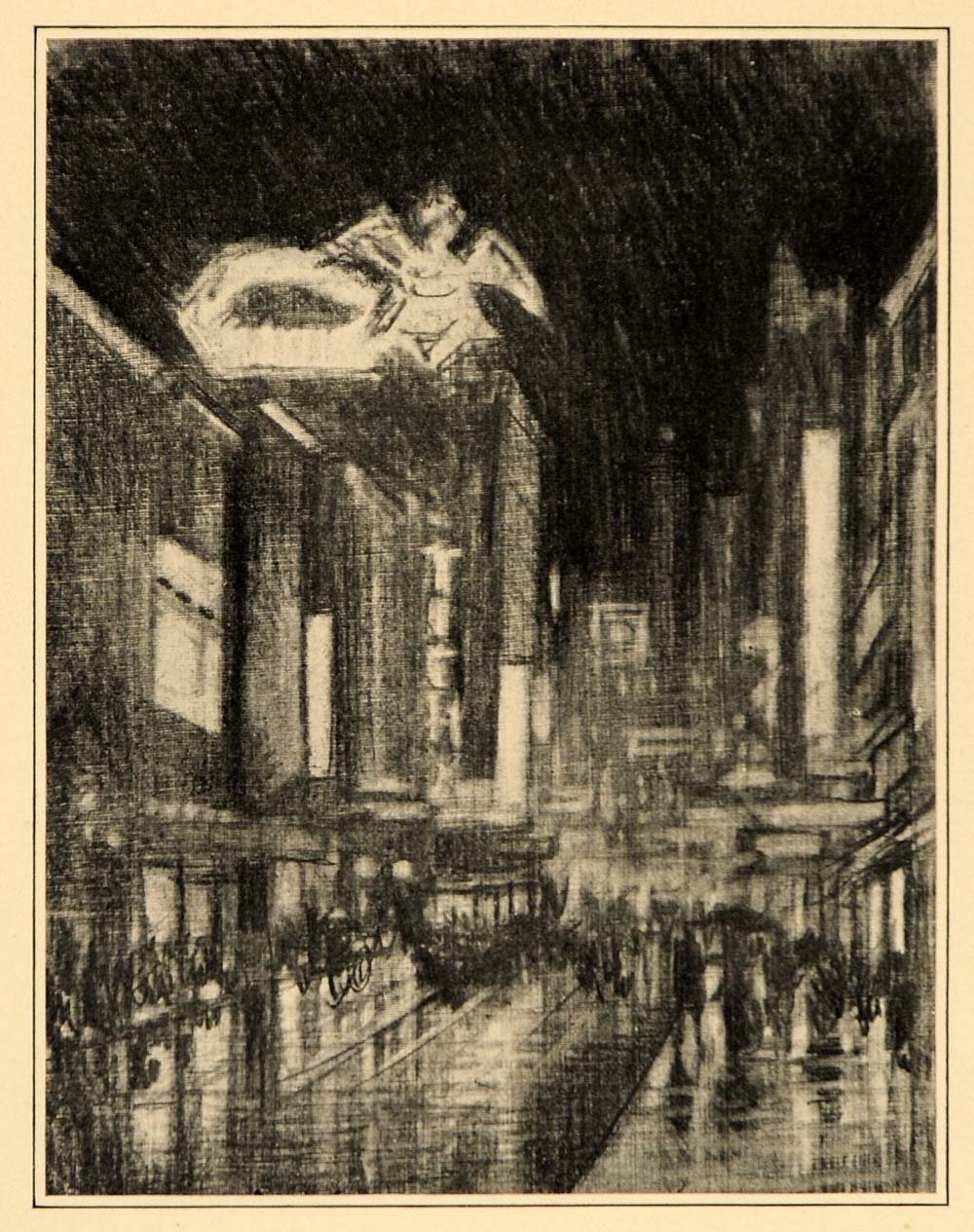 1909 Joseph Pennell Upper Broadway Night NYC Print - ORIGINAL HISTORIC IMAGE NY5