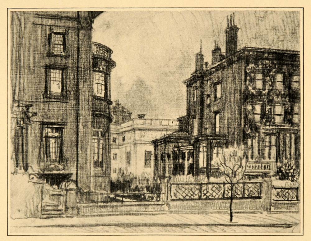 1909 Pennell Madison Avenue Houses New York City Print ORIGINAL HISTORIC NY5