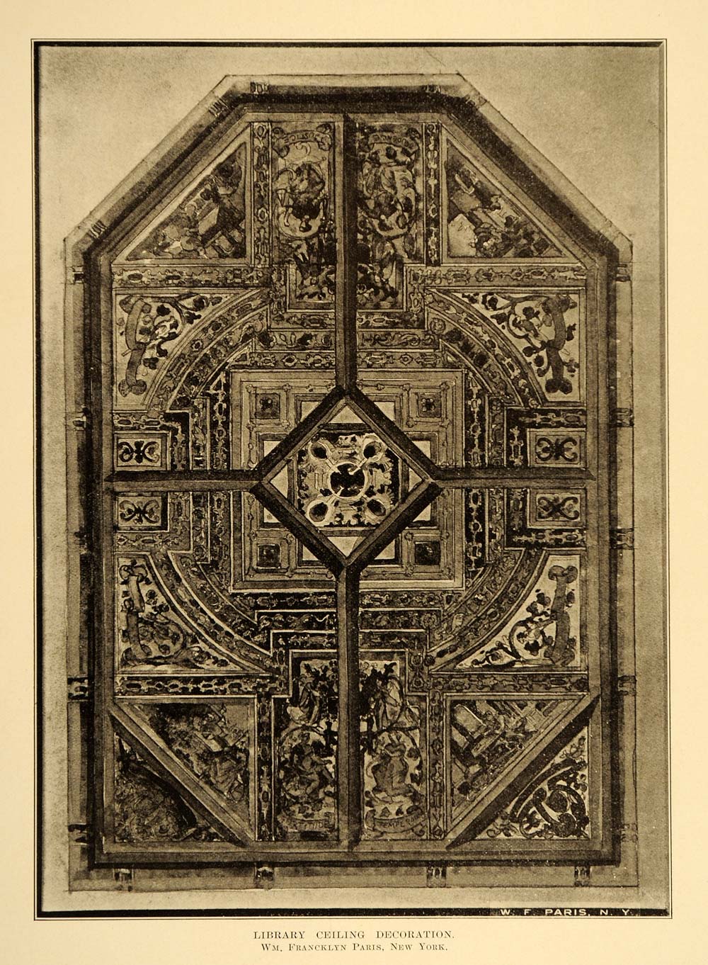 1909 Library Ceiling William Francklyn Paris Print NICE ORIGINAL HISTORIC NY6