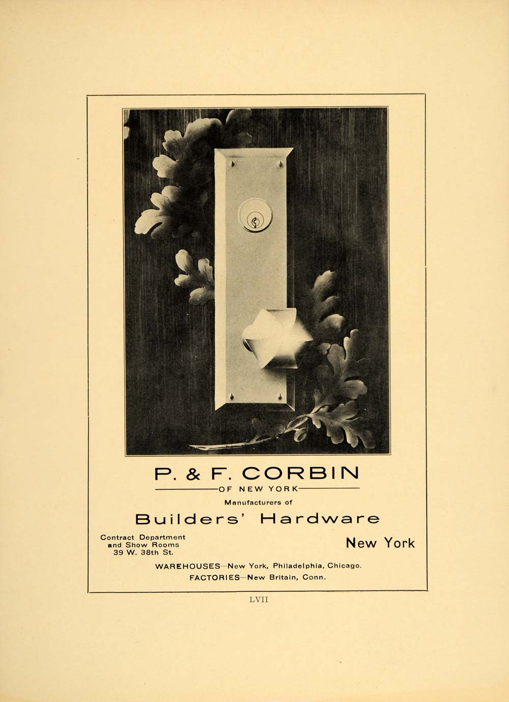 1909 P. & F. Corbin Builders Hardware Doorknob Print Ad - ORIGINAL NY6
