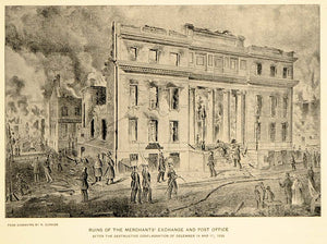 1897 Merchants Exchange Post Office Fire 1835 NYC Print ORIGINAL HISTORIC NY7