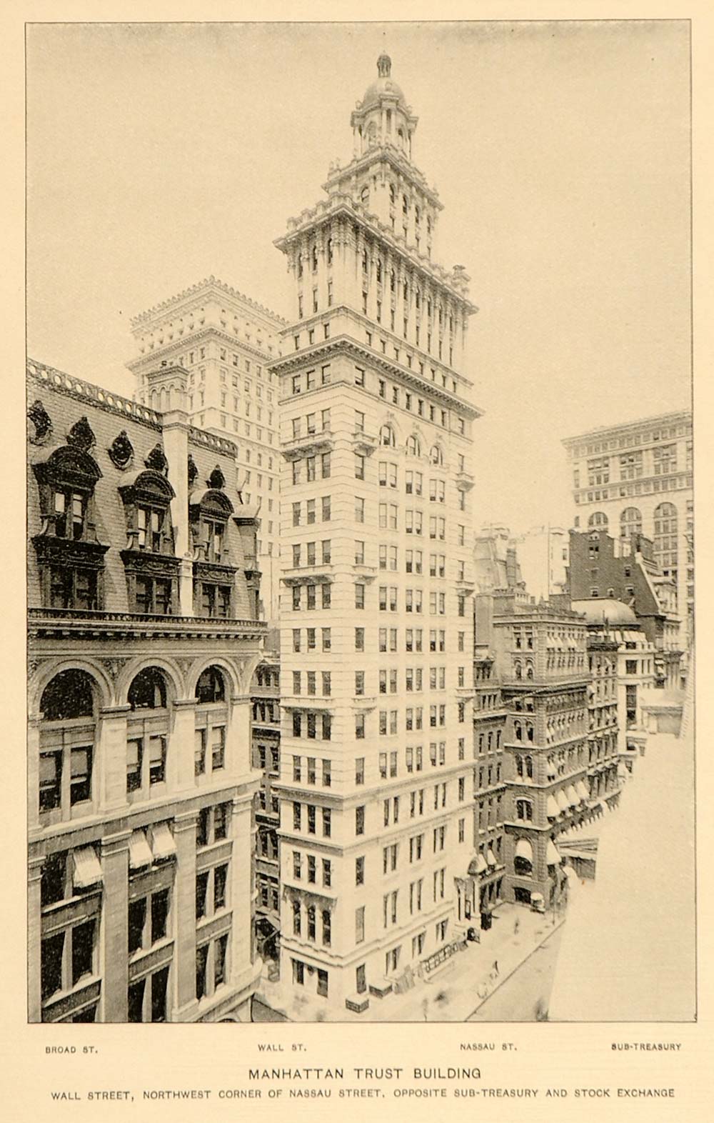 1897 Manhattan Trust Building Wall Street NYC Print - ORIGINAL HISTORIC NY7