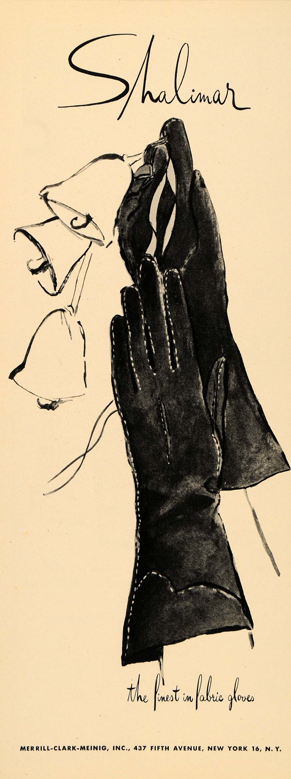 1948 Ad Vintage Shalimar Ladies Gloves Merrill Clark Meinig NYC Fashion Women