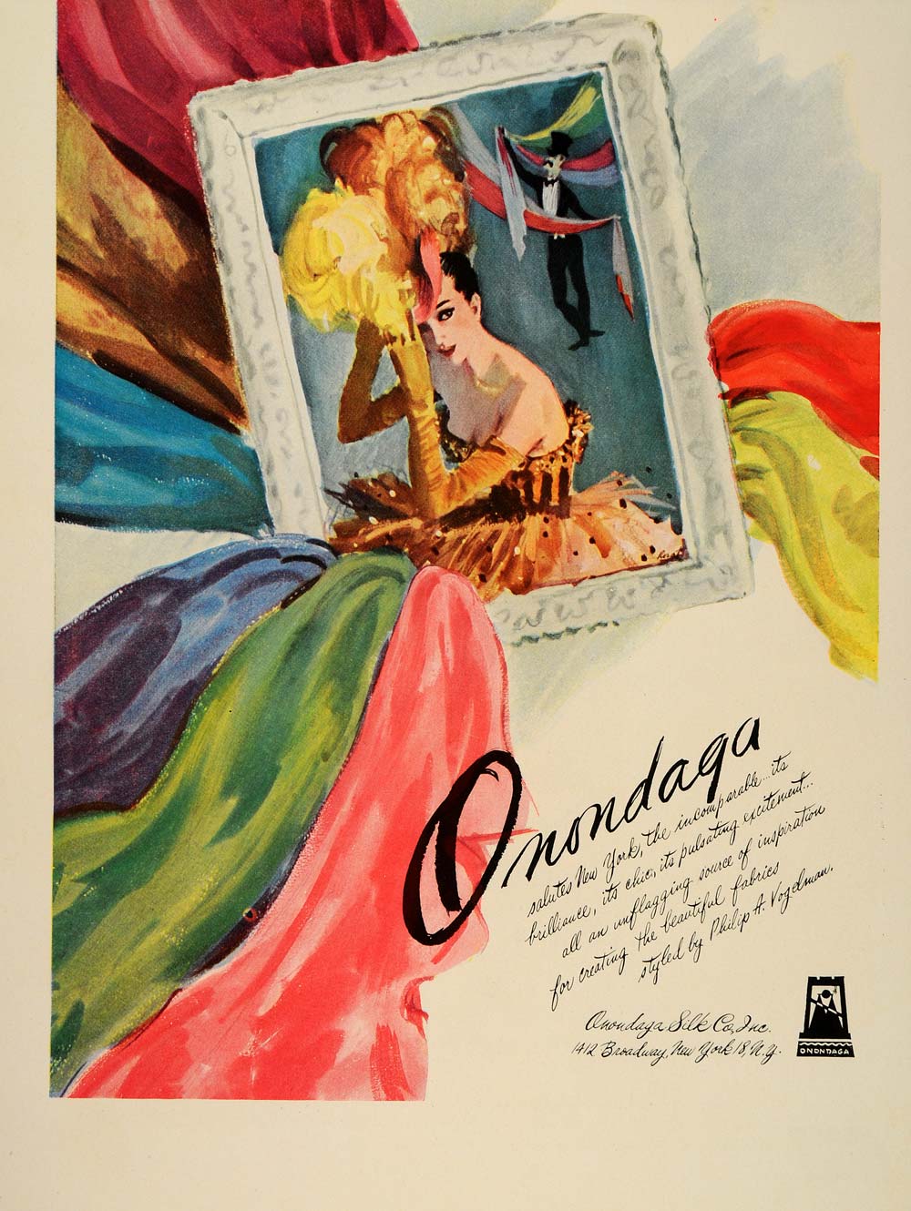 1948 Ad Onondaga Silk Company Vintage Fashion Fabric Designer Philip A. Vogelman
