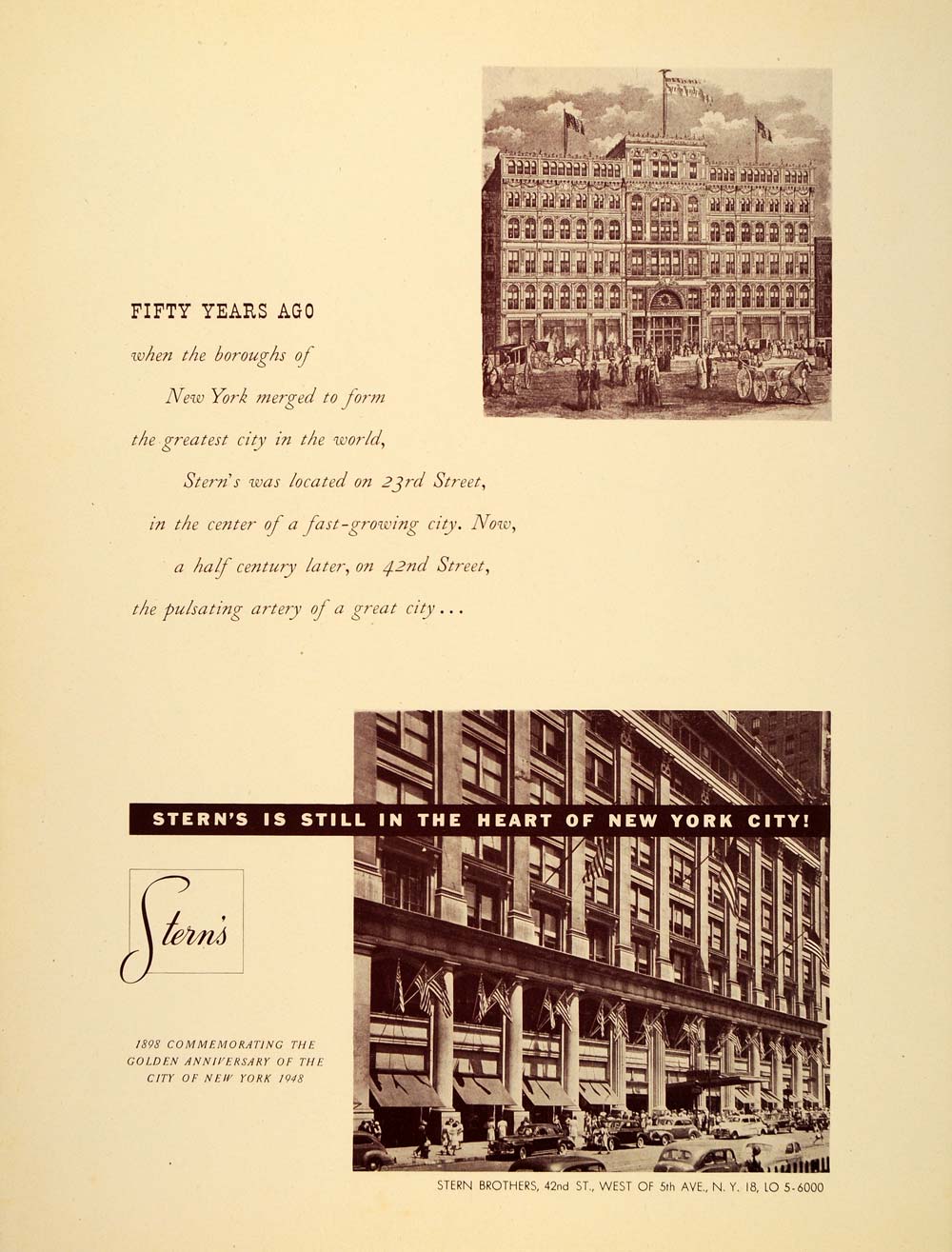1948 Ad Vintage Stern Brothers Department Store Building New York City Historic