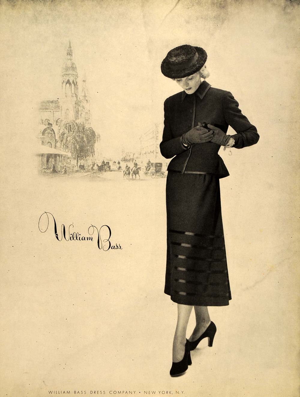 1948 Ad William Bass Vintage Women's Dress Suit Model Fashion New York City