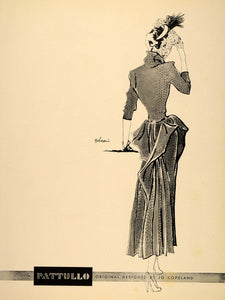1948 Ad Vintage Pattullo Jo Copeland Women's Dress 1940's Fashion Illustration