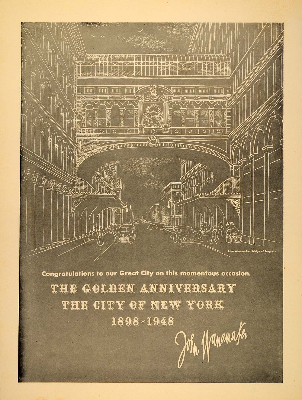 1948 Ad Vintage John Wanamaker Department Store Bridge of Progress New York City