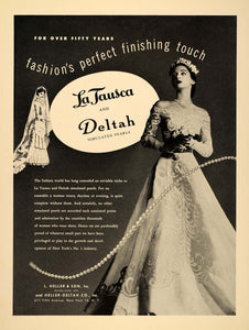 1948 Ad Vintage La Tausca Deltah Simulated Pearls Jewelry Bride Wedding Dress