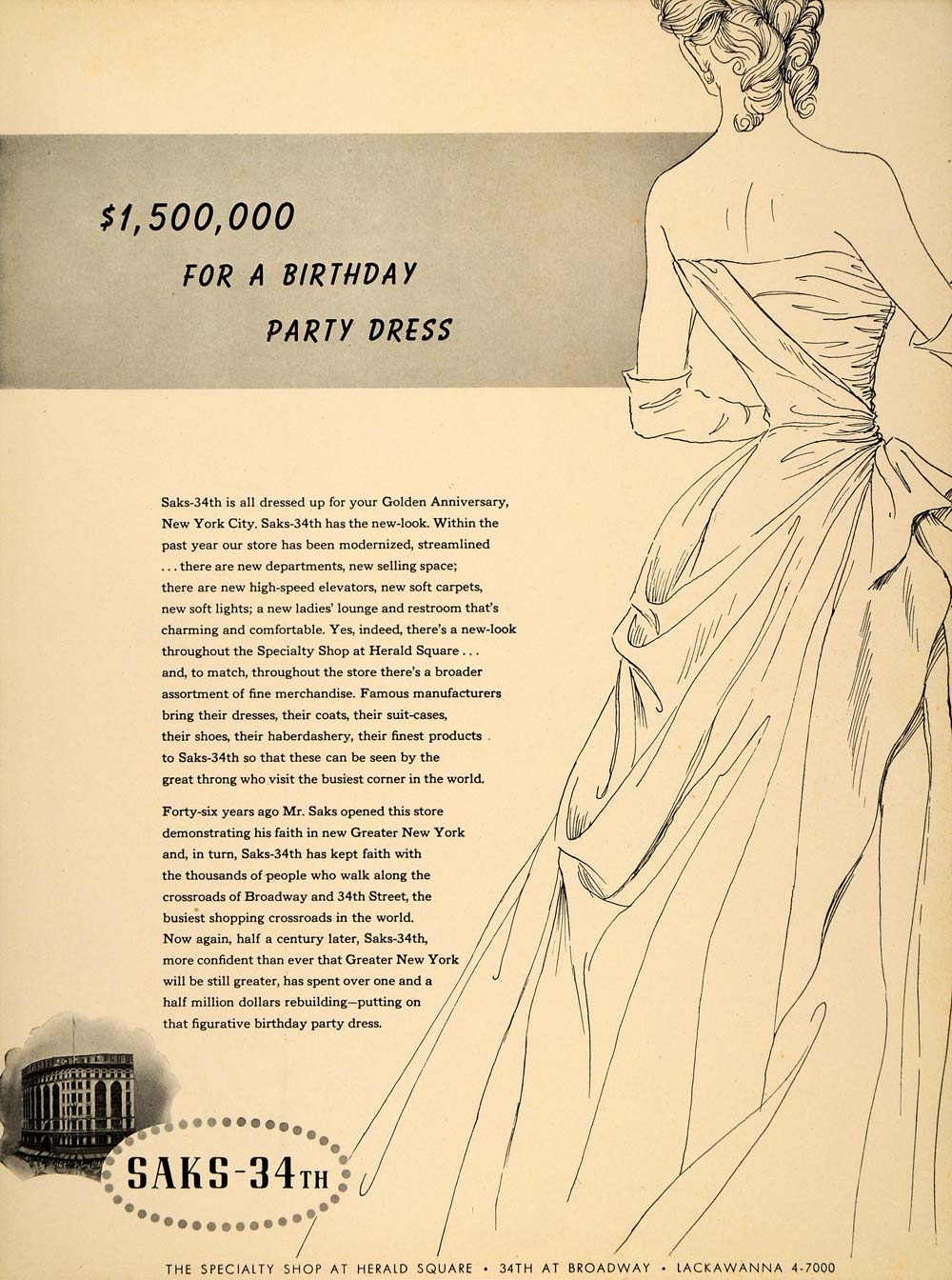 1948 Ad Saks 34th Broadway New York City Store Vintage Fashion Illustr Period Paper Historic Art LLC 1948 Ad Saks 34th Broadway New York City Store Vintage Fashion Illustr Period Paper Historic Art LLC