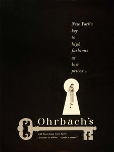 1948 Ad Vintage Ohrbach's Department Store New York City 14th St. Key Keyhole