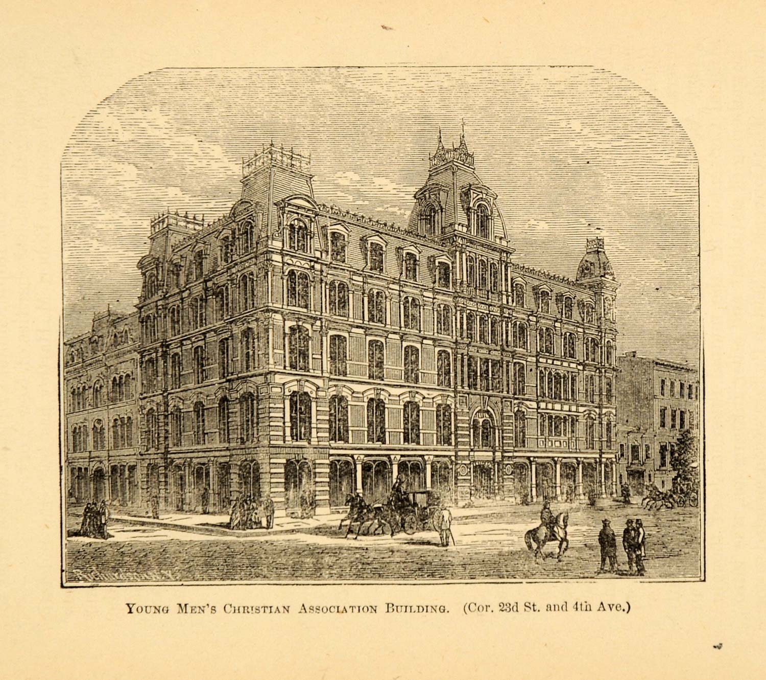 1872 YMCA Building New York City Architecture 23rd St. ORIGINAL HISTORIC NY9