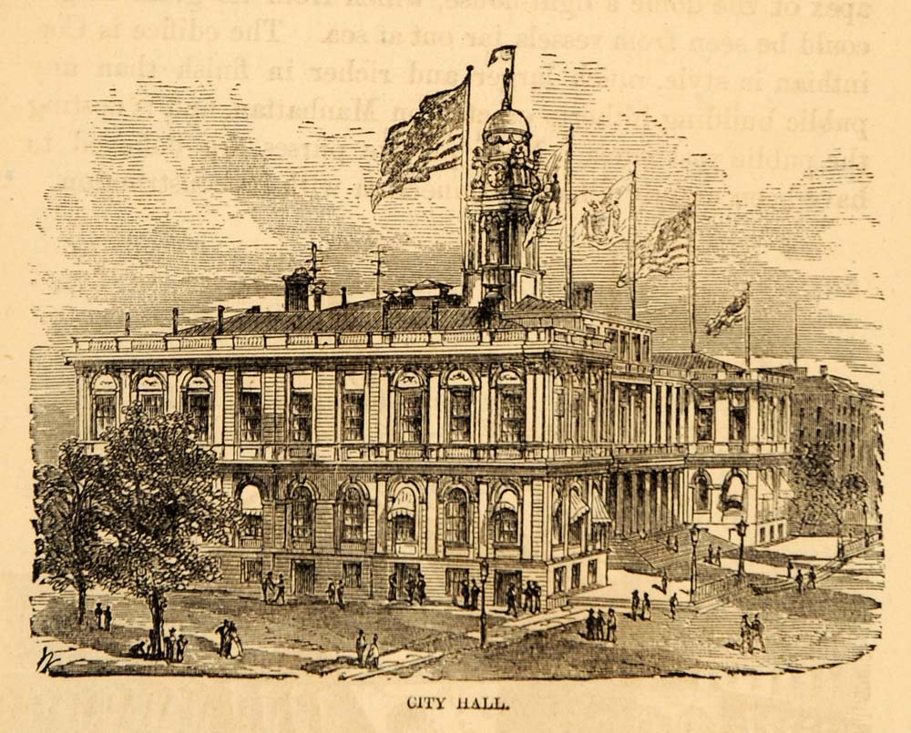 1872 New York City Hall Building Architecture NYC Print ORIGINAL HISTORIC NY9