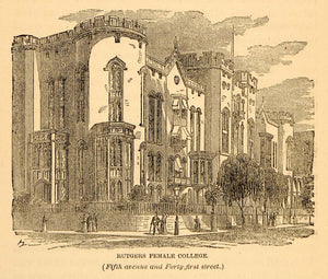 1872 Rutgers Female College 5th Avenue New York City - ORIGINAL HISTORIC NY9