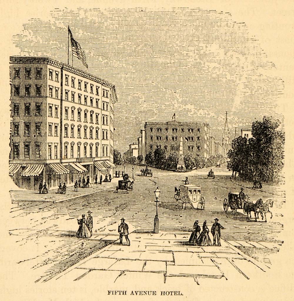 1872 Fifth Avenue Hotel Amos R. Eno NYC Street Print - ORIGINAL HISTORIC NY9