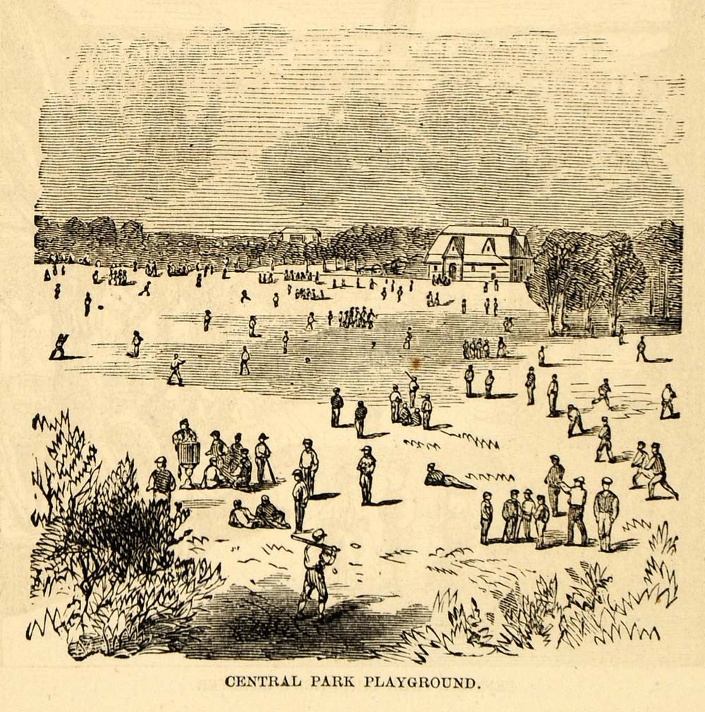 1872 Playground Central Park People New York City Print ORIGINAL HISTORIC NY9 - Period Paper
