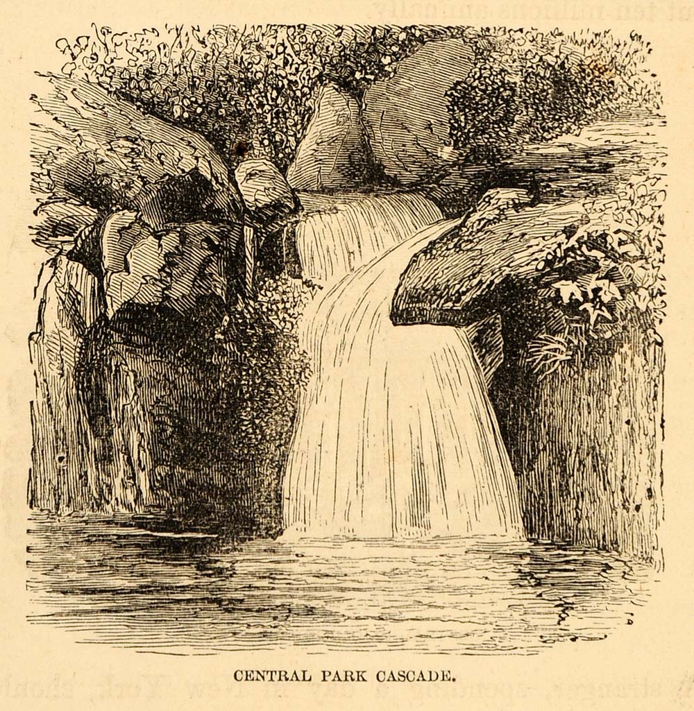 1872 Central Park Cascade Waterfall New York City Print ORIGINAL HISTORIC NY9
