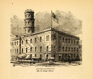 1872 Eastern Dispensary Medical NYC Architecture Print ORIGINAL HISTORIC NY9