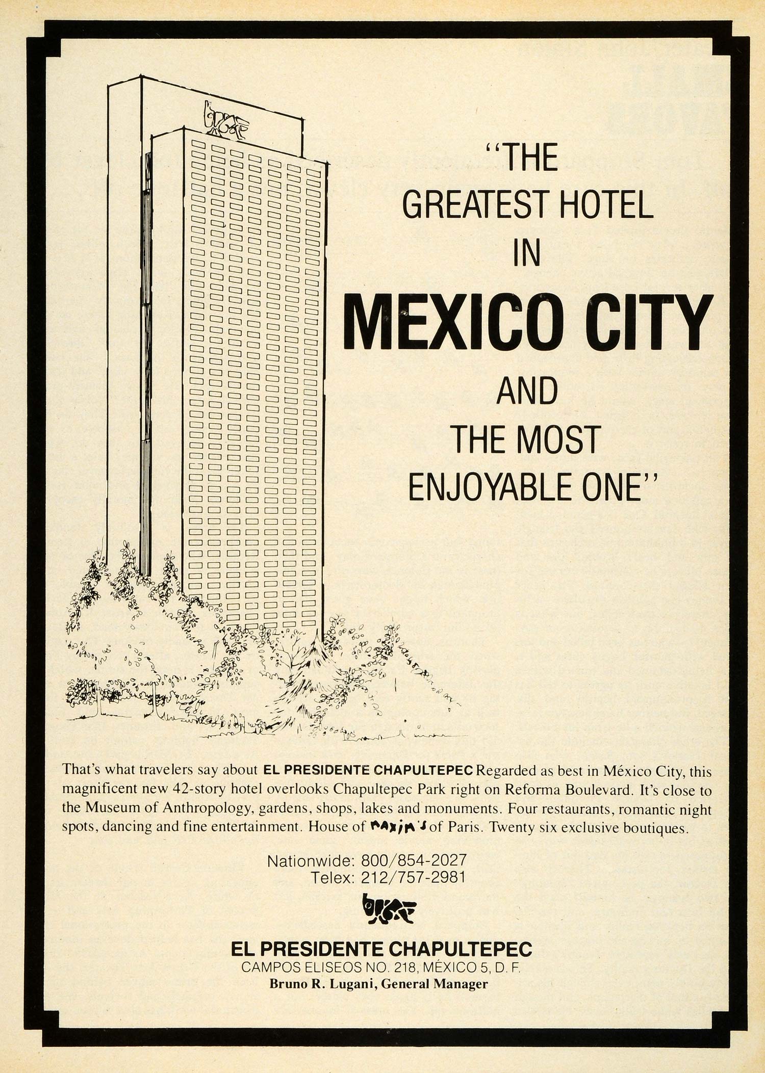 1979 Ad El Presidente Chapultepec 42-Story Hotel Mexico City DF Travel NYM1