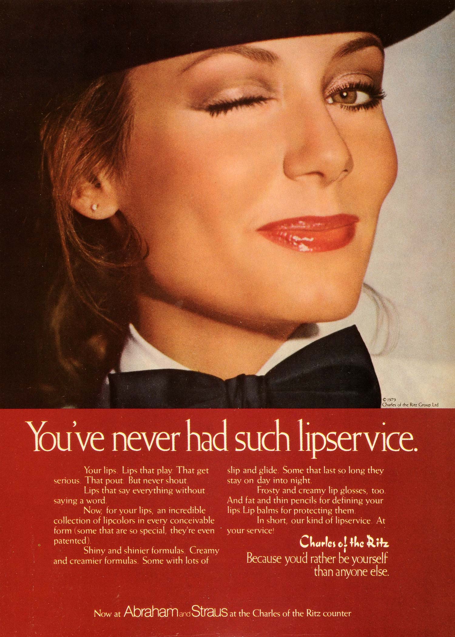 1979 Ad Charles of the Ritz Group Ltd Abraham Straus Lips Lipstick NYM1