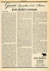 1979 Ad Foro-Italico Ristorante Gourmet Cuisine J Jacobs Culinary Art NYM1