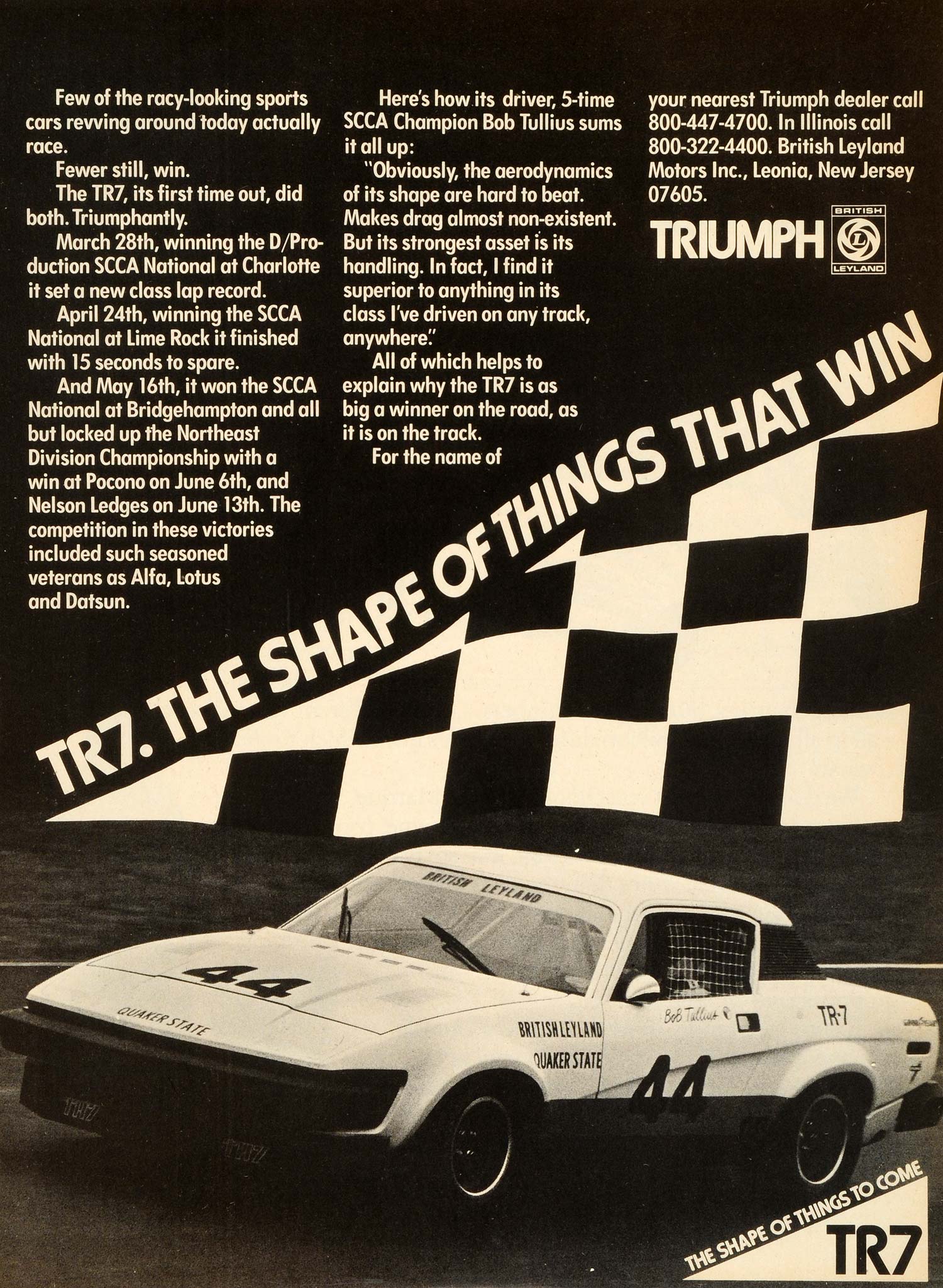1976 Ad NJ Leoria TR7 Quaker State Triumph Sport Auto British Leyland NYM1