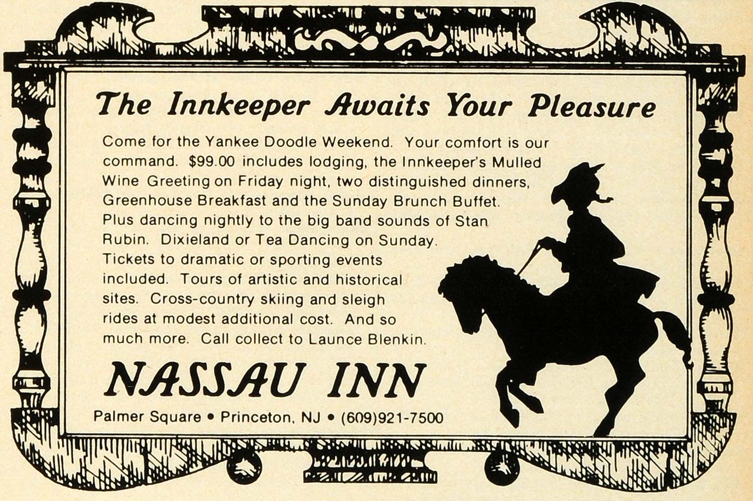 1979 Ad Nassau Inn Princeton NJ Hotel Lodging Cowgirl Horse Vacation Travel NYM1