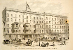 1860 Wood Engraving American House Hotel 56 Hanover Street Boston Historic NYN1