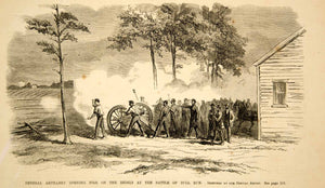 1861 Wood Engraving Battle Bull Run Manassas Union Artillery Gun Civil War NYN1
