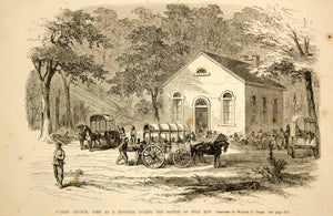 1861 Wood Engraving Sudley Church Hospital Manassas Bull Run U.S. Civil War NYN1