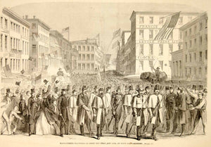 1861 Wood Engraving Massachusetts Volunteers NYC Union Soldiers Civil War NYN1