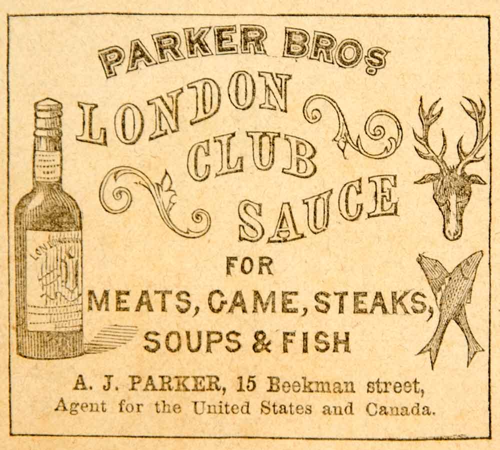 1860 Ad Antique Parker Bros London Club Sauce Food Condiment 15 Beekman St. NYN1