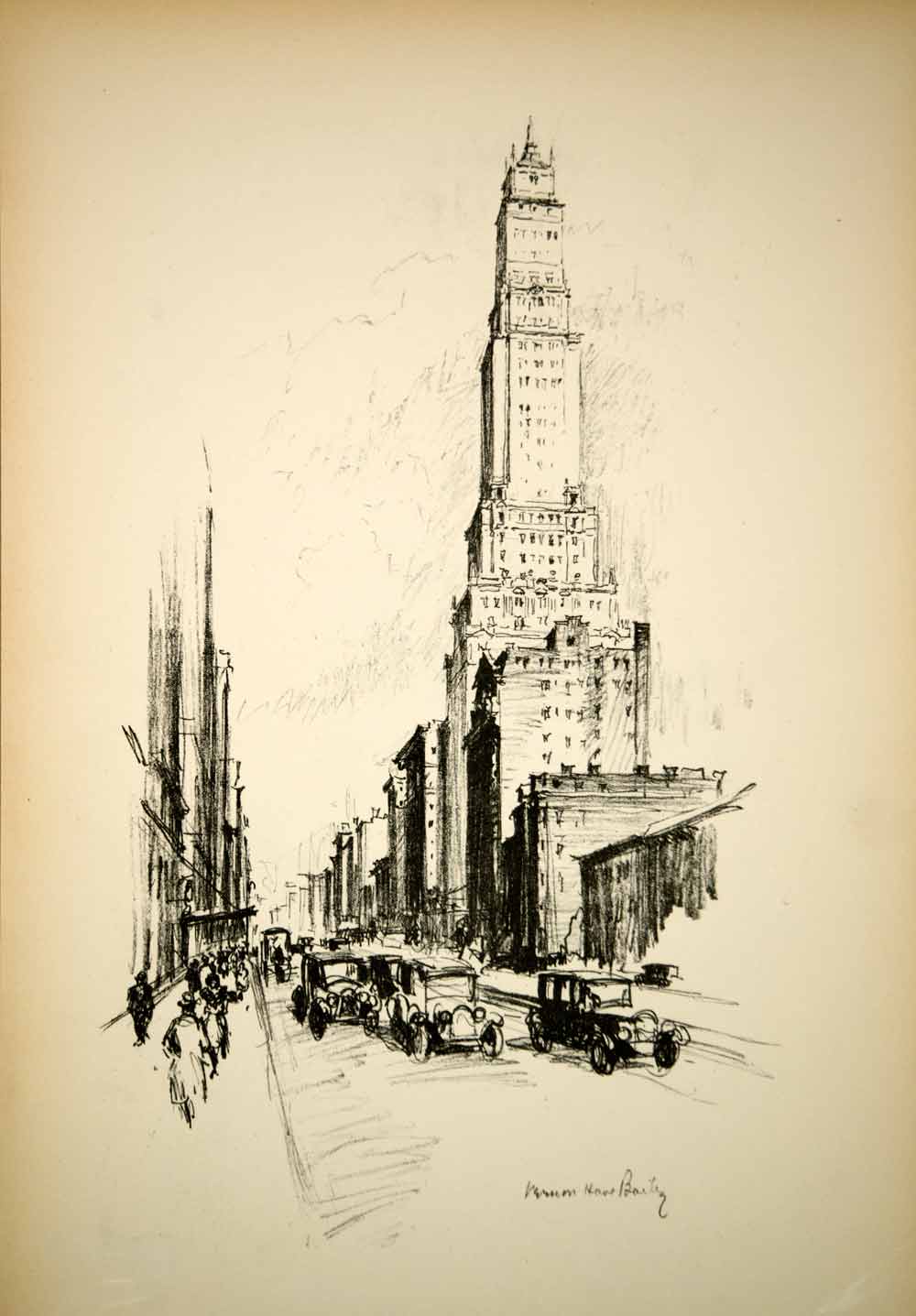 1928 Photolithograph Ritz Tower 465 Park Avenue NYC Vernon Howe Bailey NYS1