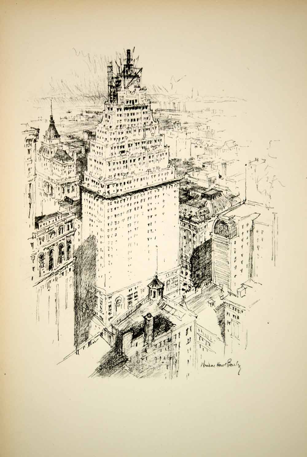 1928 Photolithograph Paramount Building Construction NYC Vernon Howe Bailey NYS1