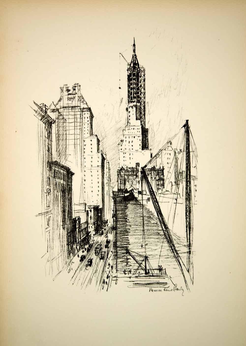 1928 Photolithograph New York City 59th Street Construction Vernon H Bailey NYS1