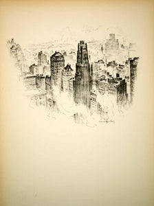 1928 Photolithograph New York City Skyline Skyscrapers Vernon Howe Bailey NYS1 - Period Paper
