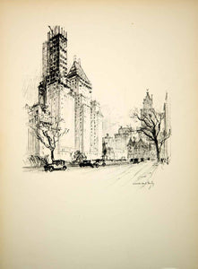 1928 Photolithograph Sherry Netherland Savoy-Plaza Hotel NYC Vernon Bailey NYS1 - Period Paper
