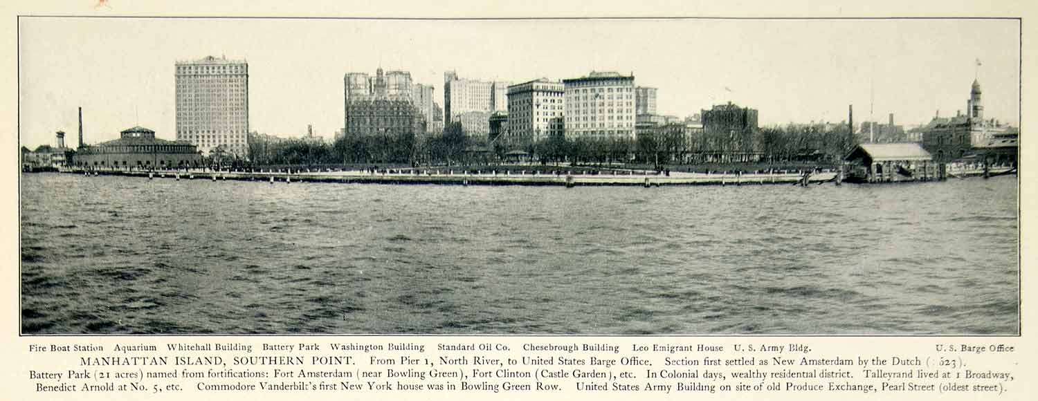 1903 Print Manhattan Island Battery Park Washington Chesebrough Leo NYV1