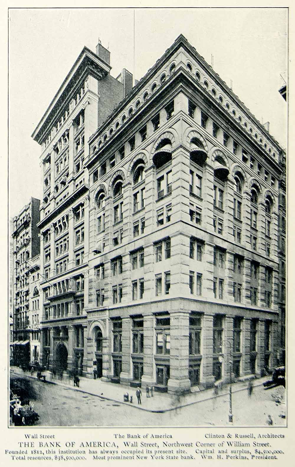 1903 Print Bank America Wall Street Manhattan Historical Architecture NYV1