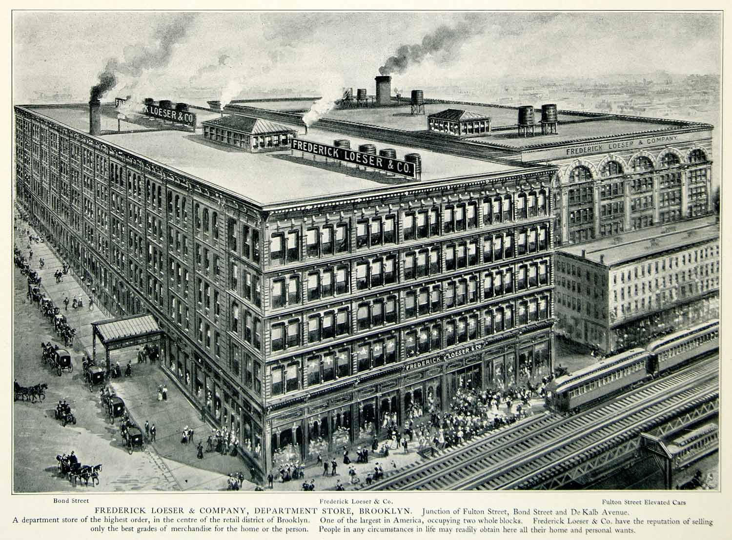 1903 Print Frederick Loeser Brooklyn Fulton Historic New York Train Street NYV1