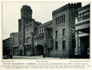 1903 Print Ninth Regiment Armory Fourteenth Street Theatre Historical NYV1