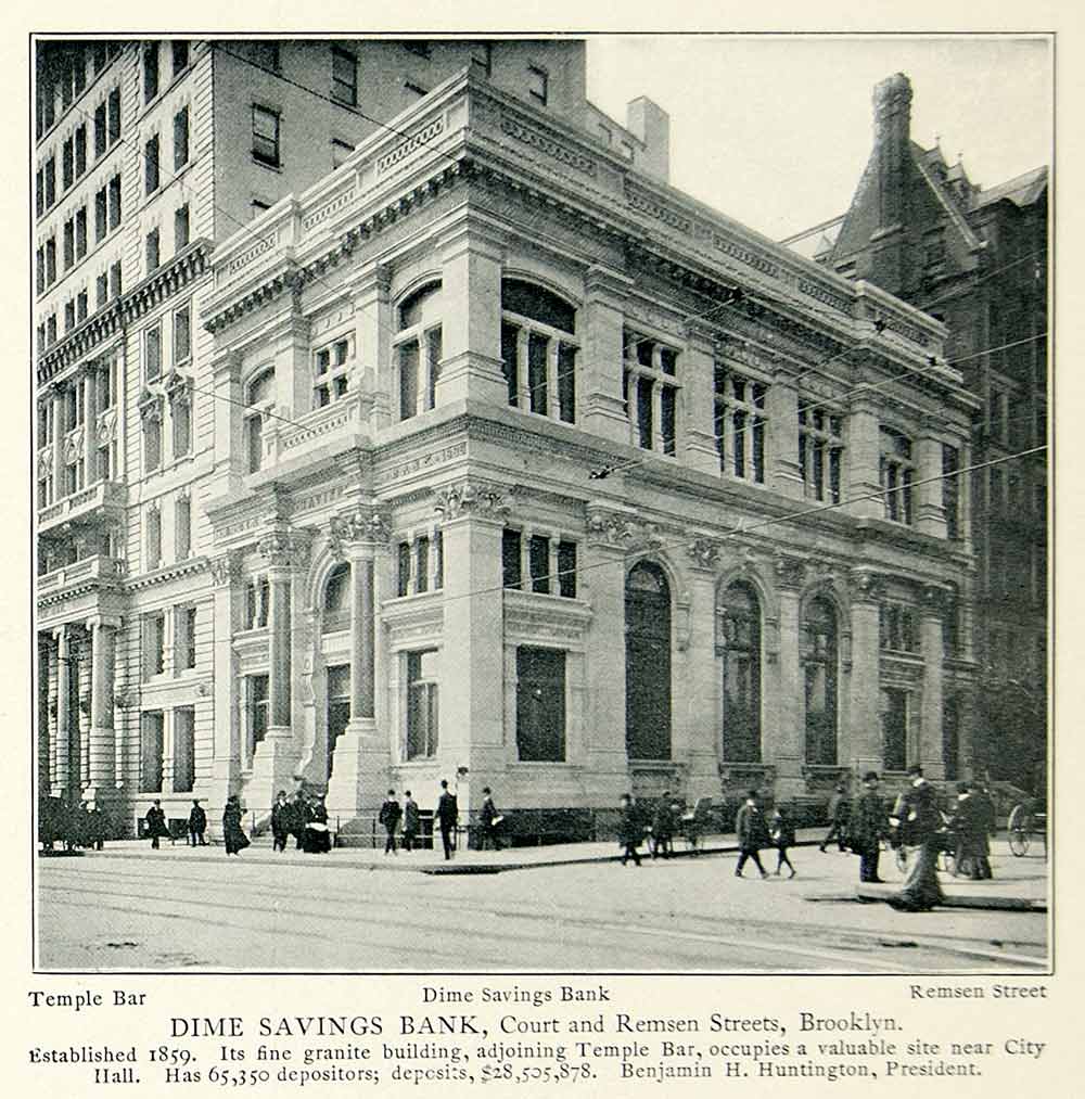 1903 Print Dime Savings Bank Court Remsen Streets Brooklyn Historic Scene NYV1