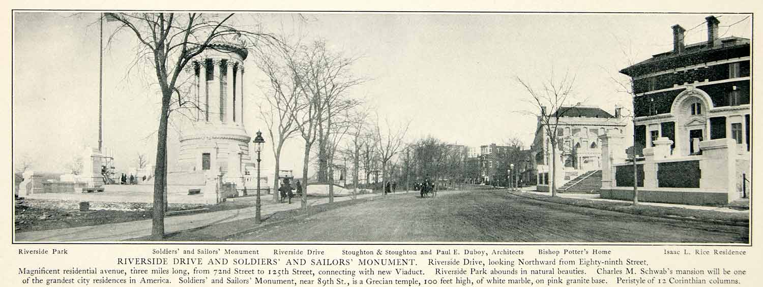 1903 Print Riverside Drive Soldiers Sailors Monument Stoughton Isaac Rice NYV1