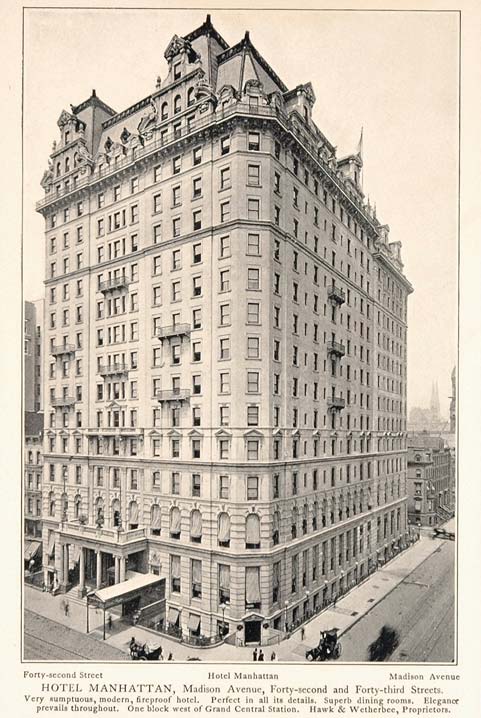 1903 Hotel Manhattan 42nd Street New York City Print - ORIGINAL HISTORIC NY